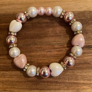 Handmade Elegant Pink and White Heart Bracelet